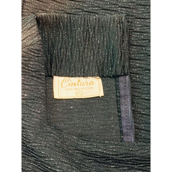 Vintage 60s Shift Dress Womens Medium Black Silver Metallic Cintura - Picture 8 of 10